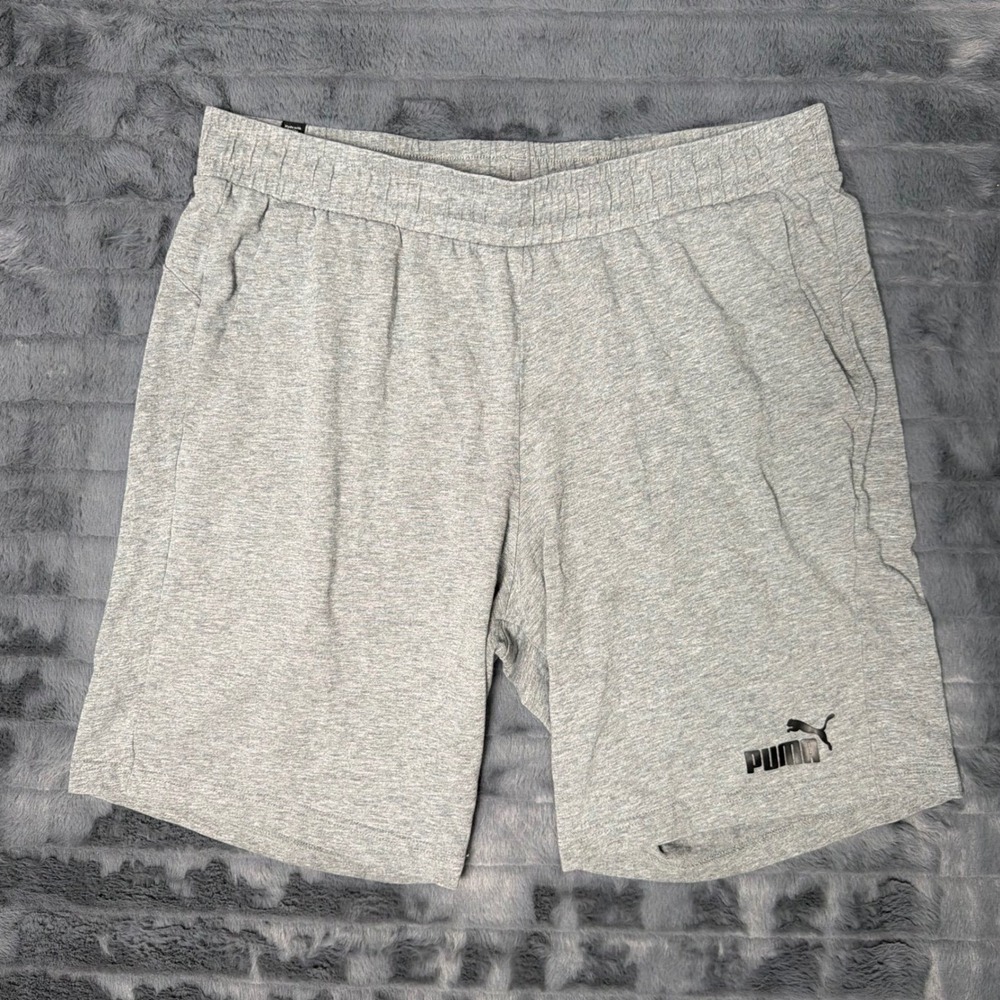 Puma Mens Gray Athletic Gym Shorts XL Heather Jersey Knit Pockets Logo 6298